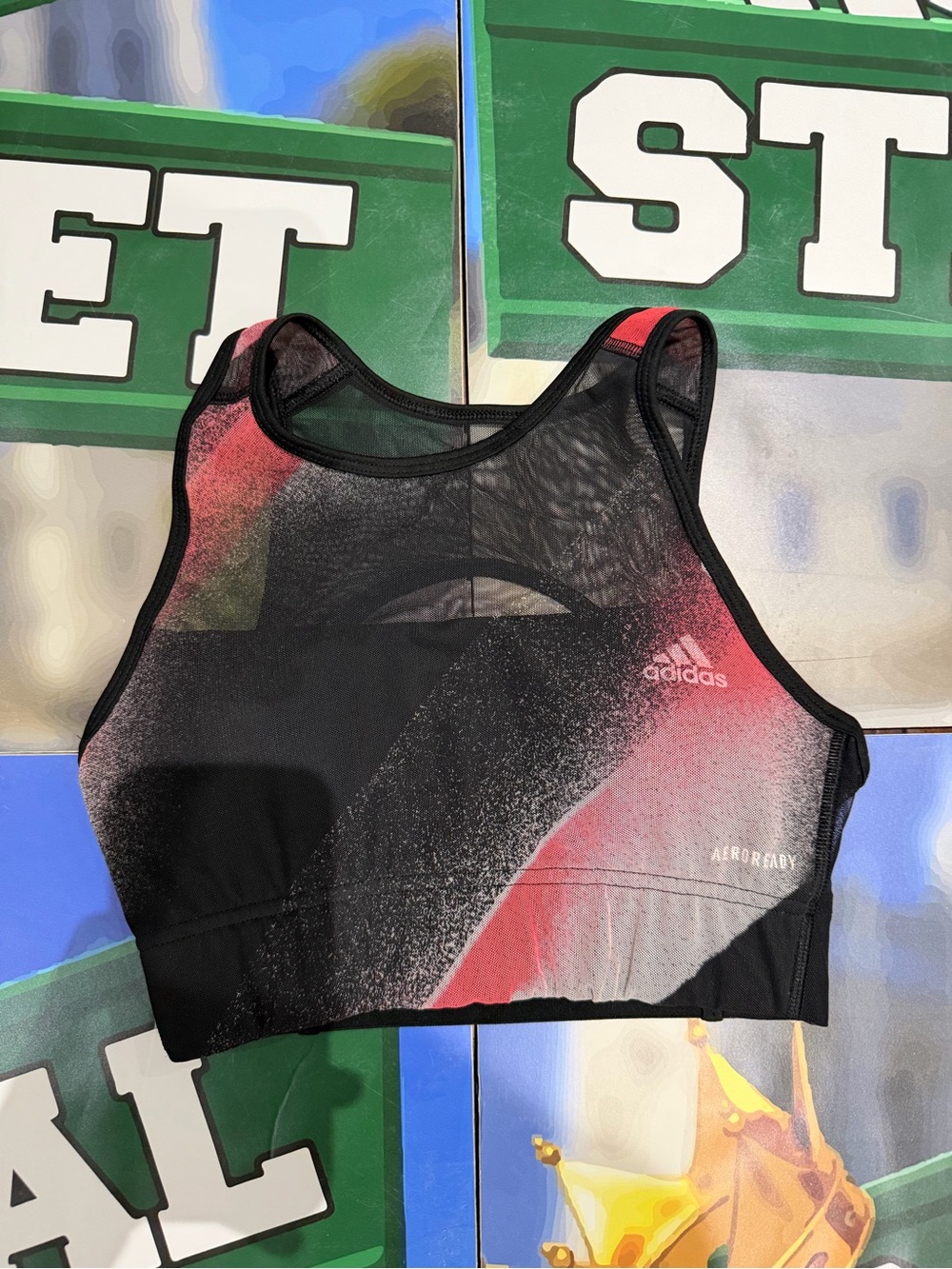 adidas Black and pink High-Neck Mesh Sports Bra